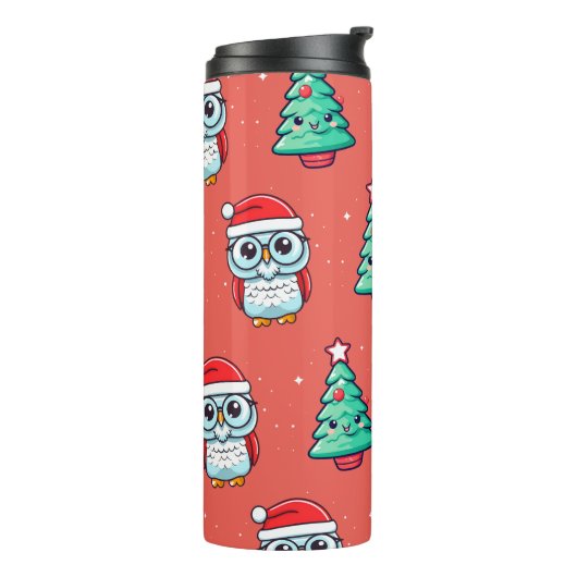Kerst Schattige Uil Sinterklaas Thermosbeker (Gedraaid links)