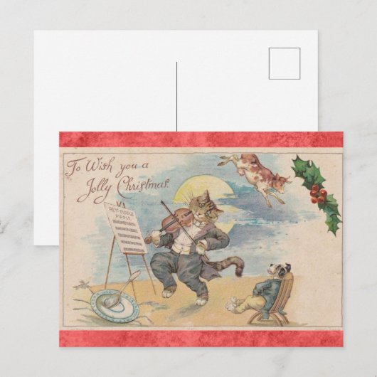 Kerst Schattige Victoriaans Kattendieren Briefkaart (Voorkant / Achterkant)