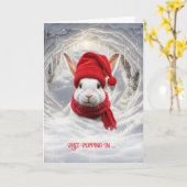 Kerst Schattige wit konijn Kaart (Gele Bloem)