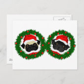 Kerst Schattige Zwart Pug en Fawn Pug Santa Feestdagenkaart (Voorkant / Achterkant)