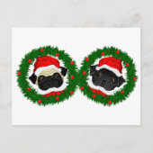 Kerst Schattige Zwart Pug en Fawn Pug Santa Feestdagenkaart (Voorkant)