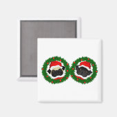 Kerst Schattige Zwart Pug en Fawn Pug Santa Magneet (Voorkant / Achterkant)
