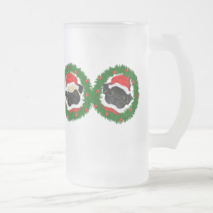 Kerst Schattige Zwart Pug en Fawn Pug Santa Matglas Bierpul