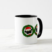 Kerst Schattige Zwart Pug en Fawn Pug Santa Mok (Voorkant rechts)