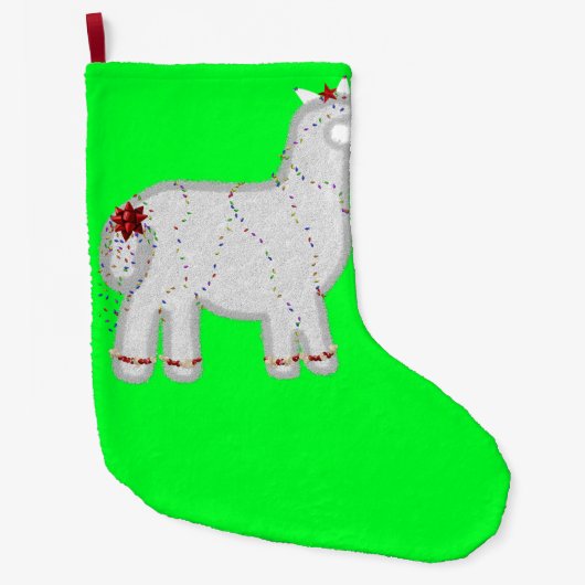 Kerst Schattigee Alpaca Feliz Navidad Grote Kerstsok (Voorkant)