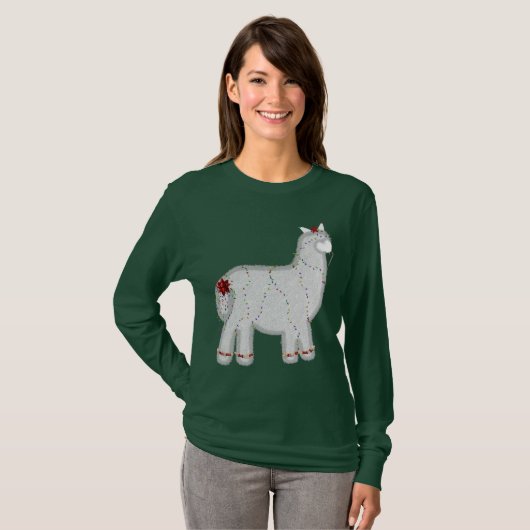 Kerst Schattigee Alpaca Feliz Navidad T-shirt (Voorkant volledig)