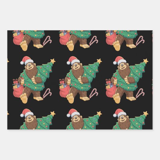 Kerst Schattigee Bigfoot Sasquatch Xmas Tree Light Inpakpapier Vel (Voorkant)