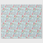 Kerst Schattigee Blue Gnome In Love Cadeaupapier (Vlak)