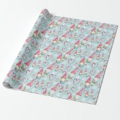 Kerst Schattigee Blue Gnome In Love Cadeaupapier (Uitgerold)