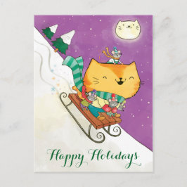 Kerst Schattigee Cat's Sled Briefkaarten