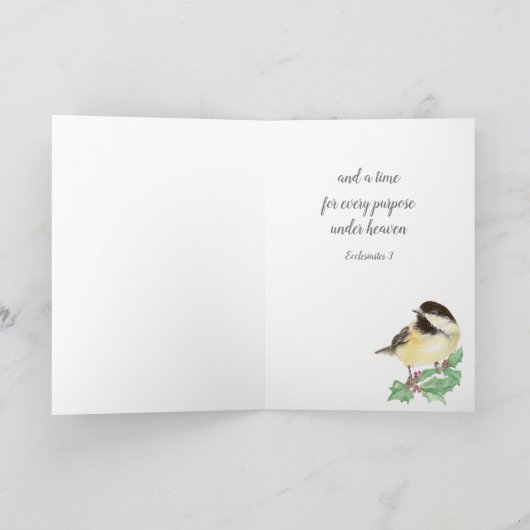 Kerst Schattigee Chickadee Bird Bijbel Feestdagen Kaart (Binnen)