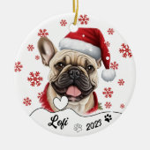 Kerst Schattigee Franse Bulldog gepersonaliseerd Keramisch Ornament (Voorkant)