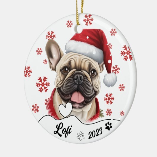 Kerst Schattigee Franse Bulldog gepersonaliseerd Keramisch Ornament (Links)