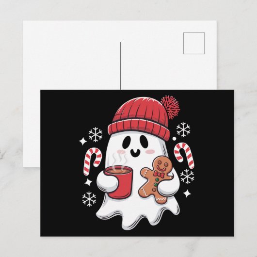 Kerst Schattigee Ghost Iced Coffee Retro Xmas Coff Feestdagenkaart (Voorkant / Achterkant)
