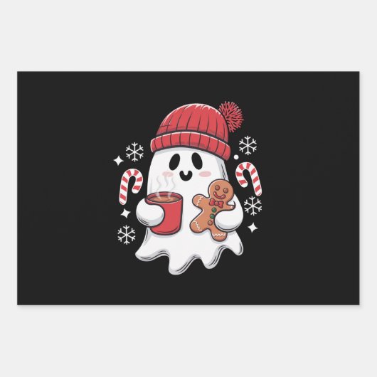 Kerst Schattigee Ghost Iced Coffee Retro Xmas Coff Inpakpapier Vel (Voorkant)