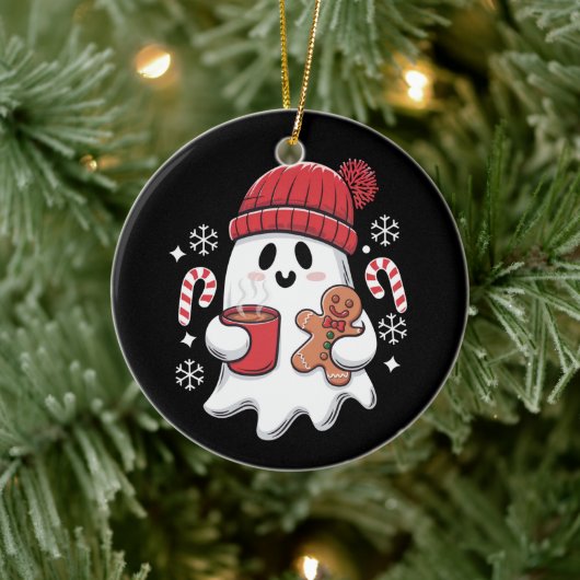 Kerst Schattigee Ghost Iced Coffee Retro Xmas Coff Keramisch Ornament (Boom)