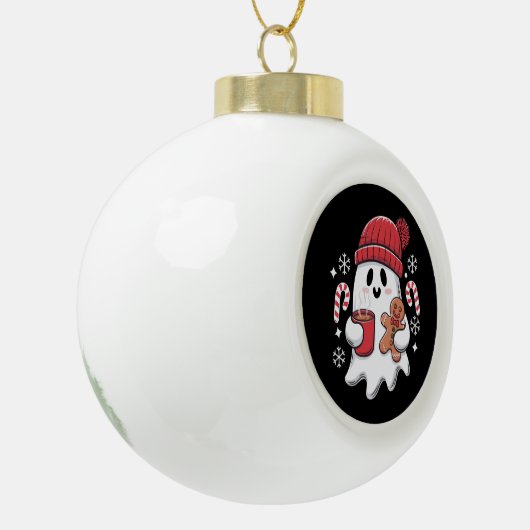 Kerst Schattigee Ghost Iced Coffee Retro Xmas Coff Keramische Bal Ornament (Links)