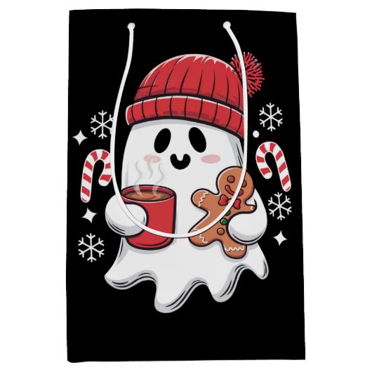 Kerst Schattigee Ghost Iced Coffee Retro Xmas Coff Medium Cadeauzakje (Voorkant)