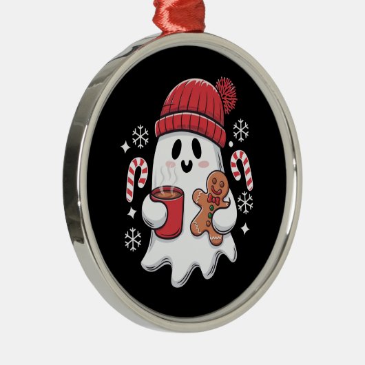 Kerst Schattigee Ghost Iced Coffee Retro Xmas Coff Metalen Ornament (Rechts)