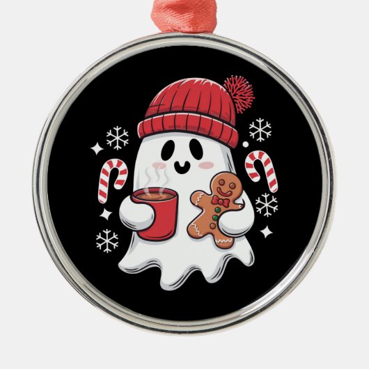 Kerst Schattigee Ghost Iced Coffee Retro Xmas Coff Metalen Ornament (Voorkant)