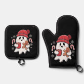 Kerst Schattigee Ghost Iced Coffee Retro Xmas Coff Ovenwant & Pannenlap Set (Voorkant)