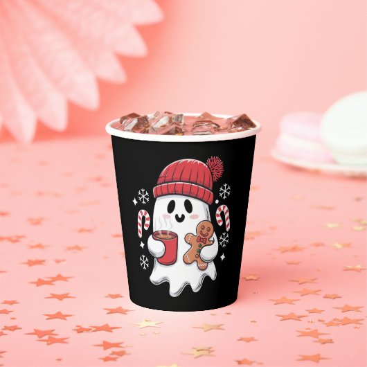 Kerst Schattigee Ghost Iced Coffee Retro Xmas Coff Papieren Bekers (Insitu)