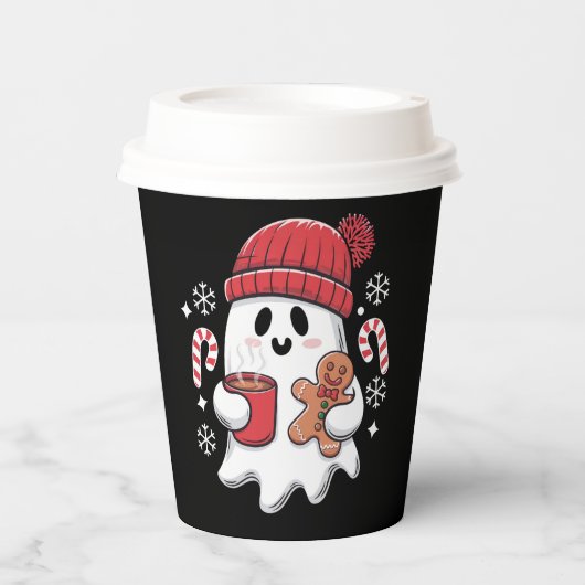 Kerst Schattigee Ghost Iced Coffee Retro Xmas Coff Papieren Bekers (Voorkant)