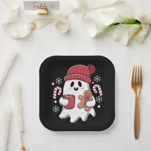 Kerst Schattigee Ghost Iced Coffee Retro Xmas Coff Papieren Bordje (Huwelijk)