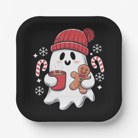 Kerst Schattigee Ghost Iced Coffee Retro Xmas Coff Papieren Bordje (Voorkant)