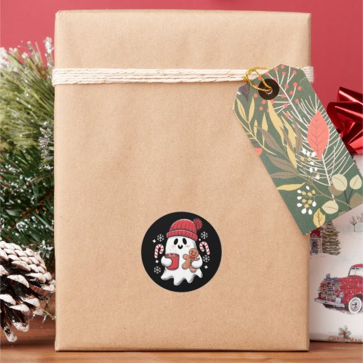 Kerst Schattigee Ghost Iced Coffee Retro Xmas Coff Ronde Sticker (Feestdagen)