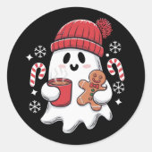 Kerst Schattigee Ghost Iced Coffee Retro Xmas Coff Ronde Sticker (Voorkant)
