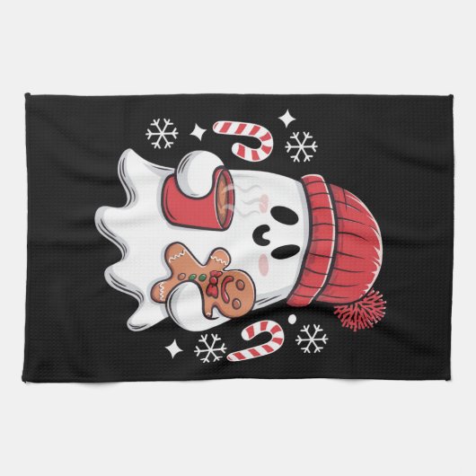 Kerst Schattigee Ghost Iced Coffee Retro Xmas Coff Theedoek (Horizontaal)