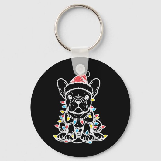 Kerst Schattigee hond Franse Bulldog Xmas Frenchie Sleutelhanger (Voorkant)
