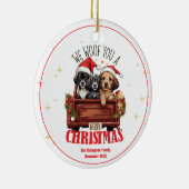 Kerst Schattigee Honden We Woof You Custom Familie Keramisch Ornament (Rechts)