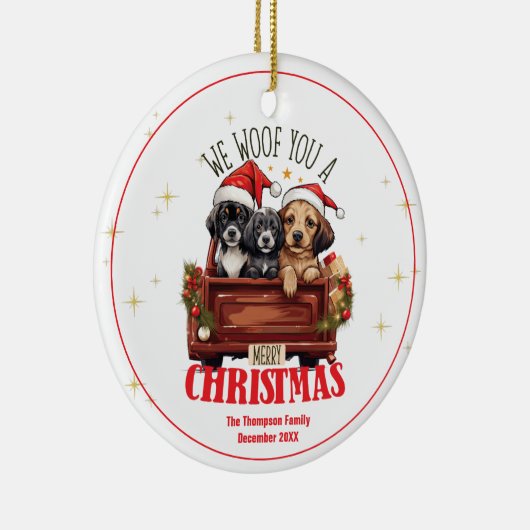 Kerst Schattigee Honden We Woof You Custom Familie Keramisch Ornament (Rechts)