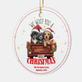 Kerst Schattigee Honden We Woof You Custom Familie Keramisch Ornament (Links)