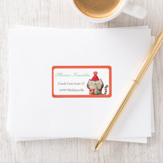 Kerst Schattigee Kat Adresetiketten Etiket (Insitu)