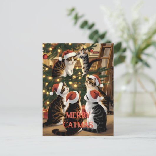 Kerst Schattigee  Katten Briefkaart (Staand voorkant)