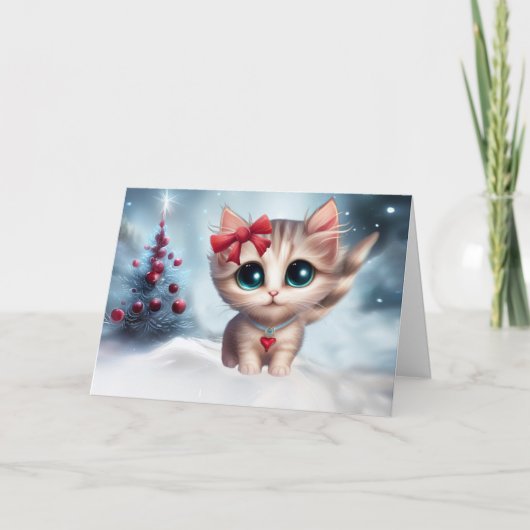 Kerst Schattigee kitten met kerstboom Kaart (Voorkant)