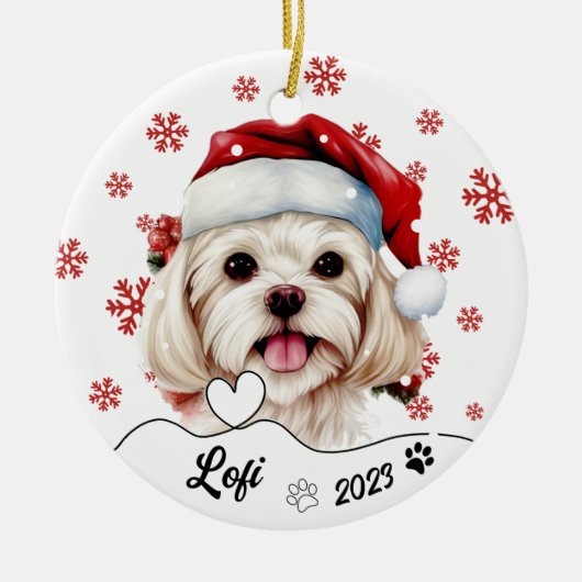Kerst Schattigee Maltese hond gepersonaliseerd Keramisch Ornament (Voorkant)