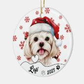 Kerst Schattigee Maltese hond gepersonaliseerd Keramisch Ornament (Links)