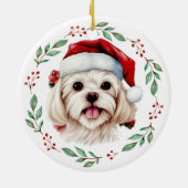 Kerst Schattigee Maltese hond gepersonaliseerd Keramisch Ornament (Achterkant)