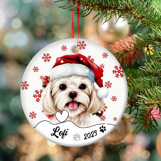 Kerst Schattigee Maltese hond gepersonaliseerd Keramisch Ornament