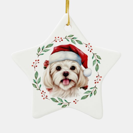 Kerst Schattigee Maltese hond gepersonaliseerd Keramisch Ornament (Achterkant)