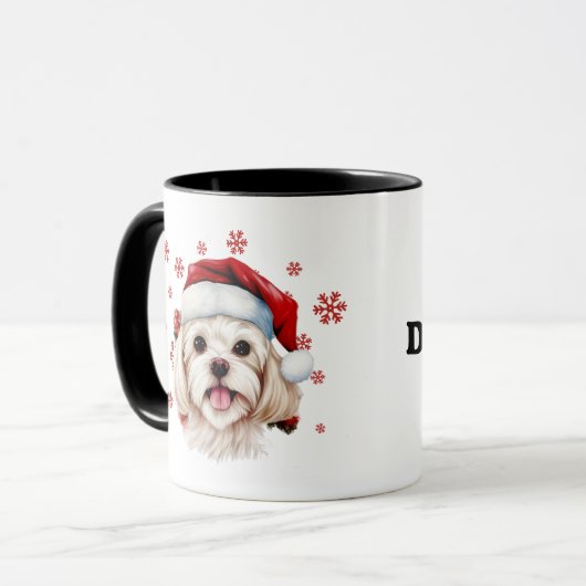Kerst Schattigee Maltese hond gepersonaliseerd Mok (Voorkant links)