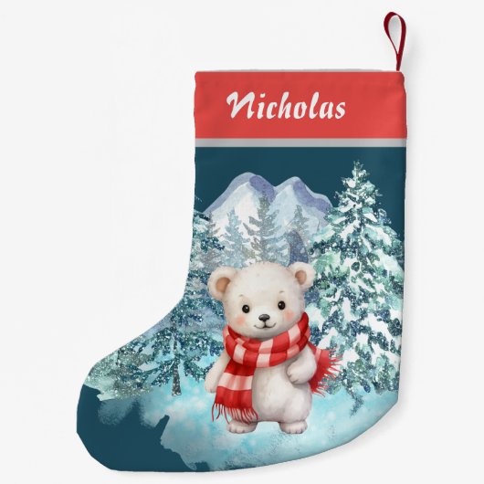 Kerst Schattigee Polar Beer in de winter Onederlan Kleine Kerstsok (Achterkant)
