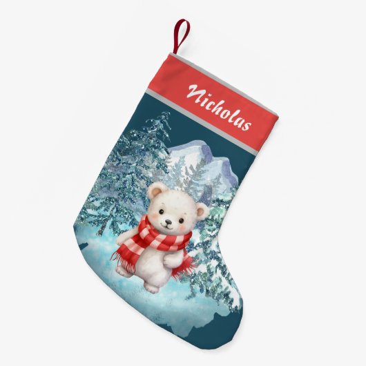 Kerst Schattigee Polar Beer in de winter Onederlan Kleine Kerstsok (Voorkant (Hangend))