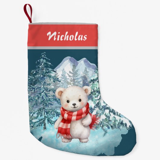 Kerst Schattigee Polar Beer in de winter Onederlan Kleine Kerstsok (Voorkant)