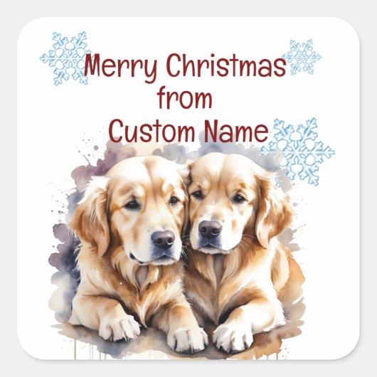 Kerst Schattigee Puppy Dogs Aanpassen Vierkante Sticker (Voorkant)