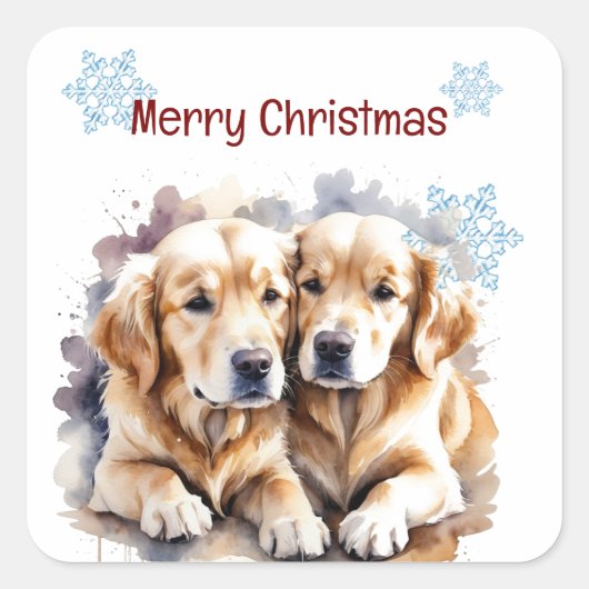 Kerst Schattigee Puppy Dogs Aanpassen Vierkante Sticker (Voorkant)